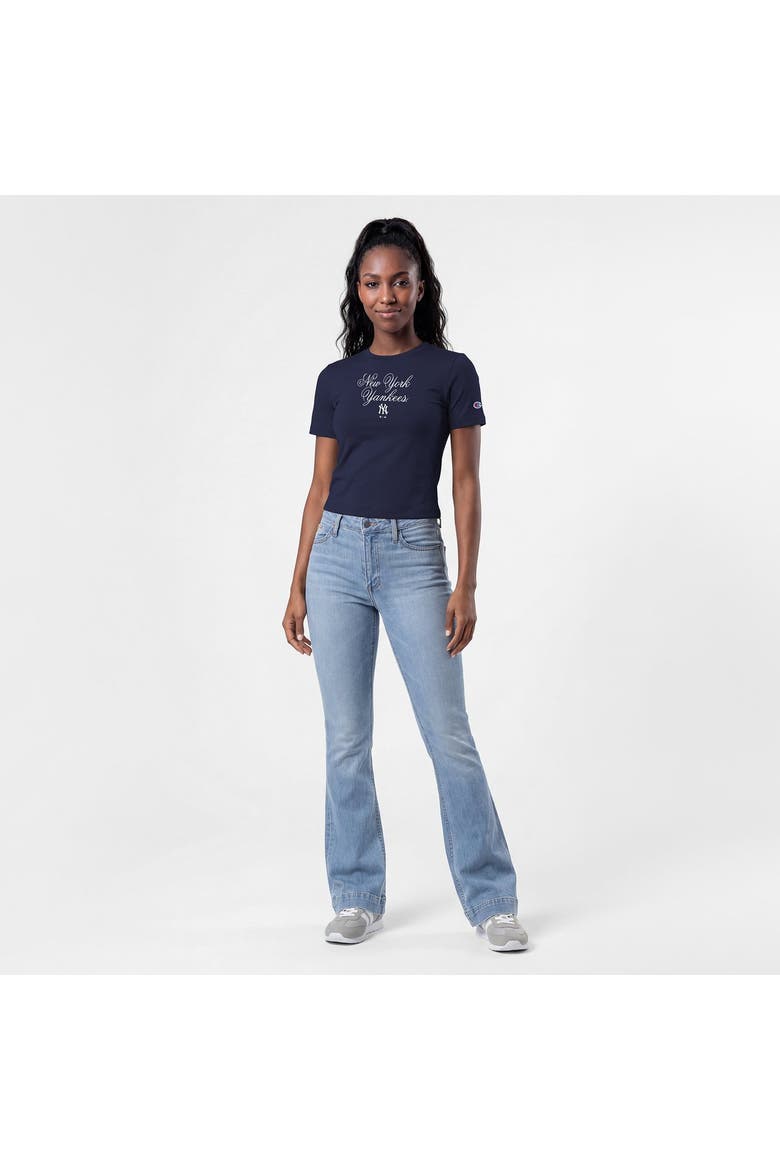Women's Champion Navy New York Yankees Soft-Touch Fitted Cropped T-Shirt, Alternate, color, Navy
