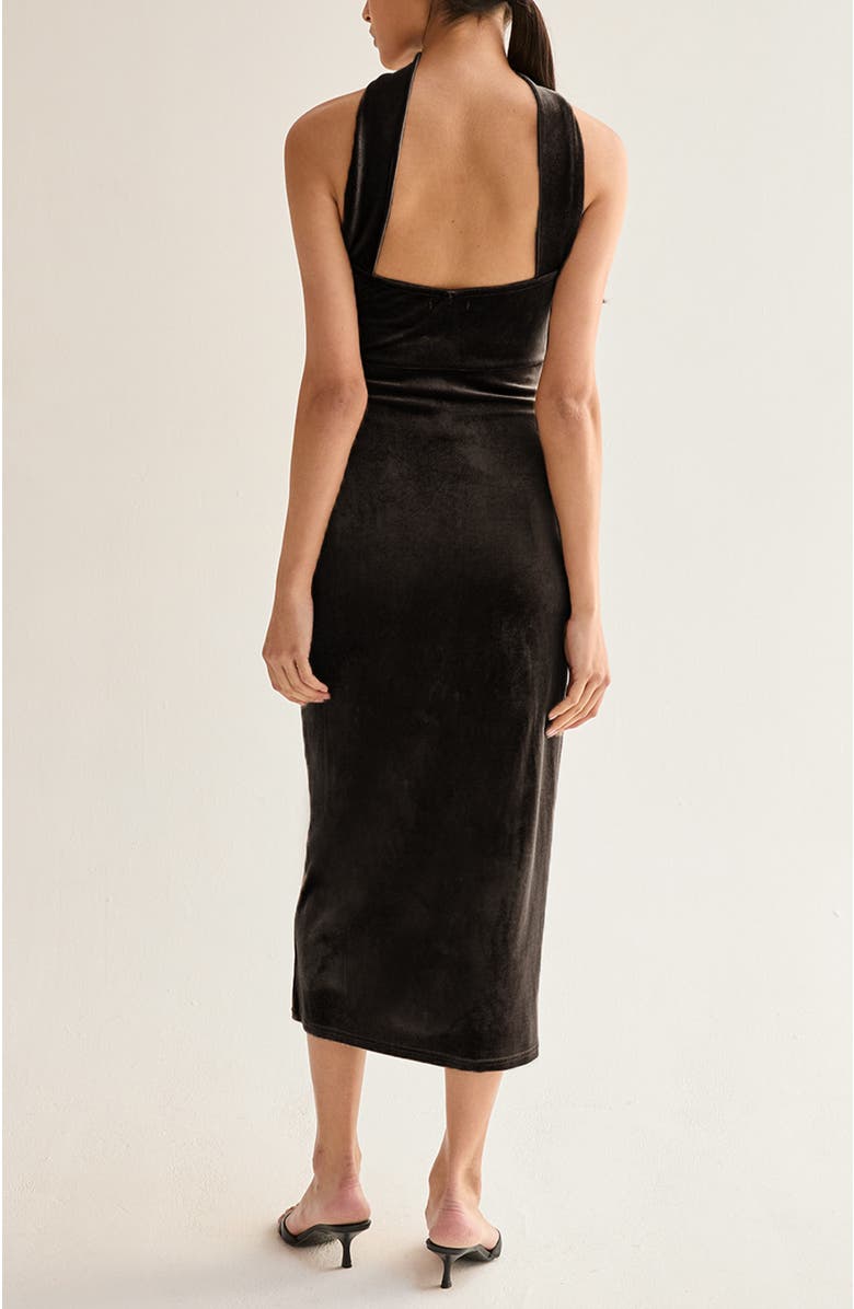 CRESCENT Halter Neck Velvet Tube Midi Dress, Alternate, color, Black