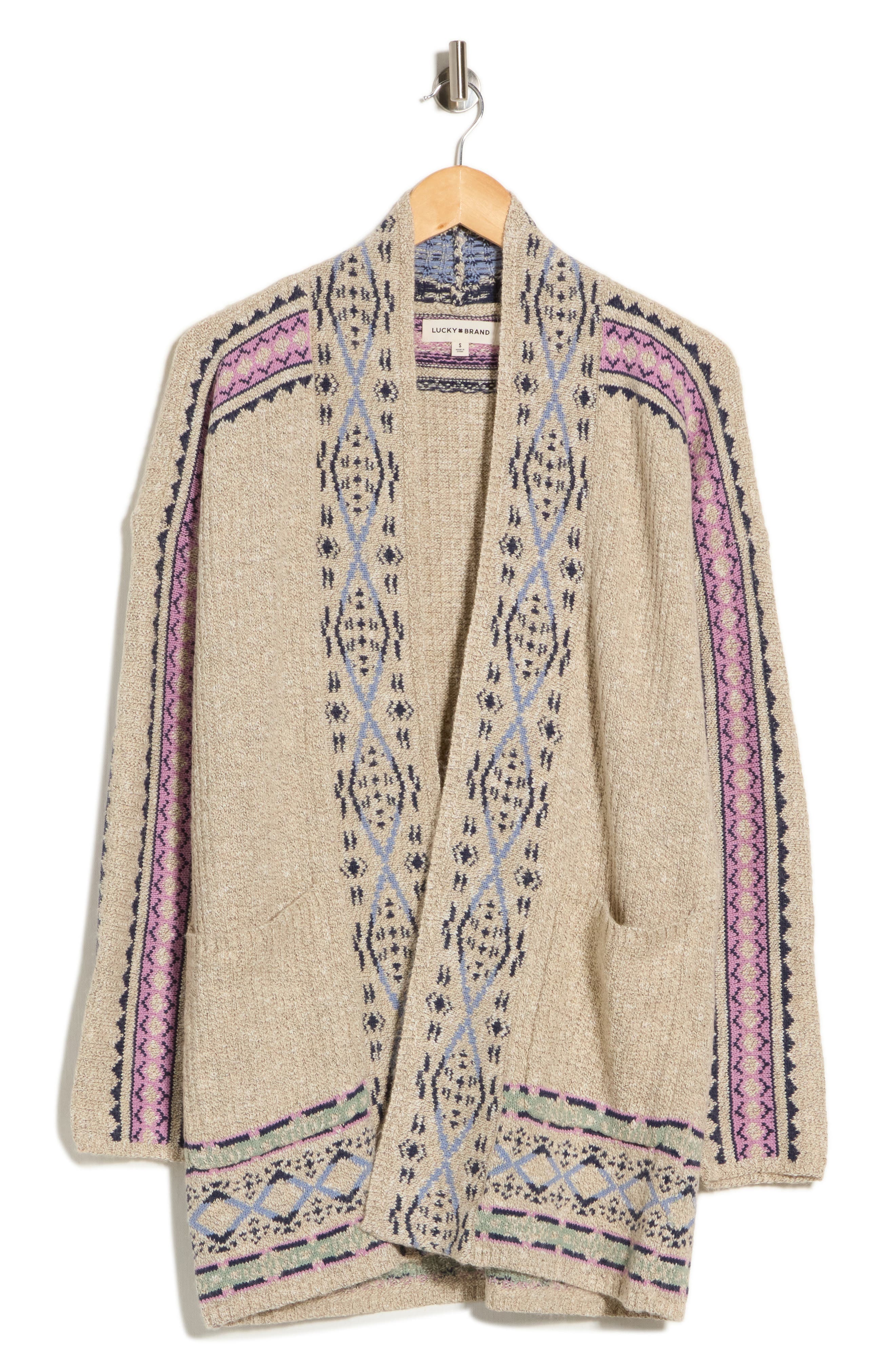 Geometric Border Pocket Cardigan