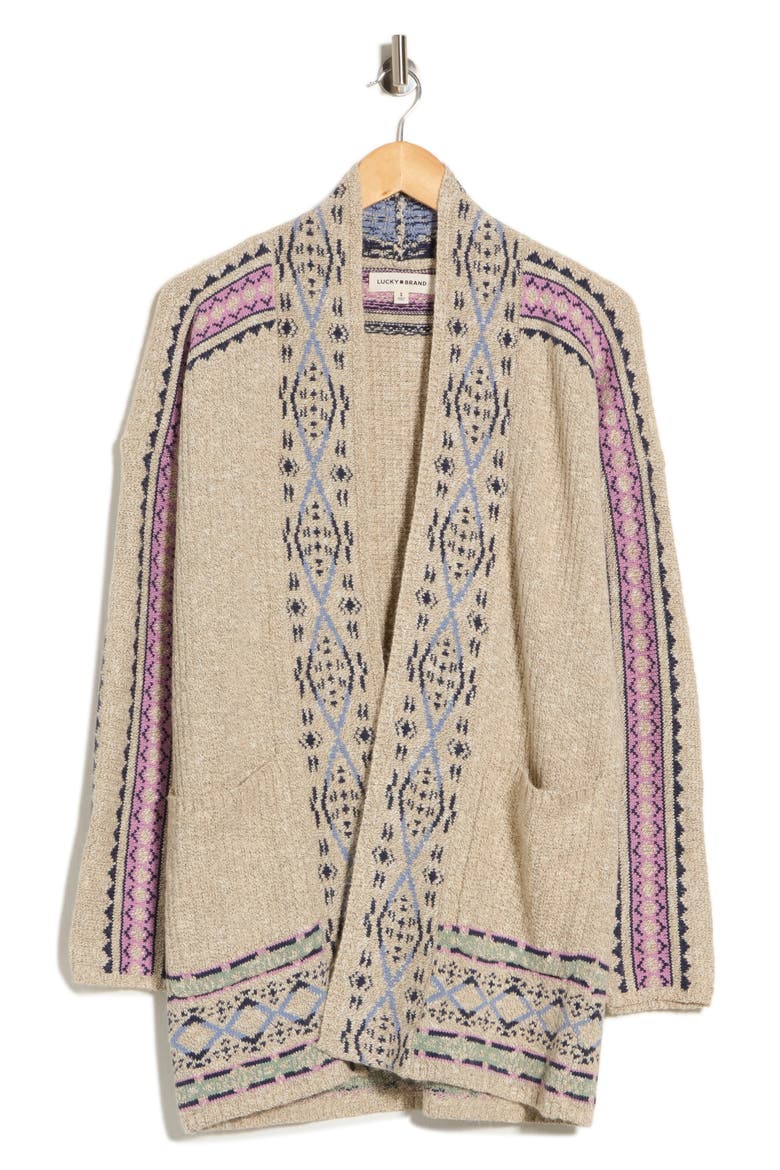 Geometric Border Pocket Cardigan, Alternate, color, CREAM COMBO