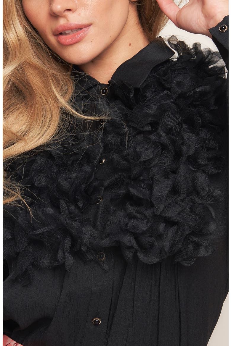 Floral Appliqué Button-Up Shirt, Alternate, color, BLACK