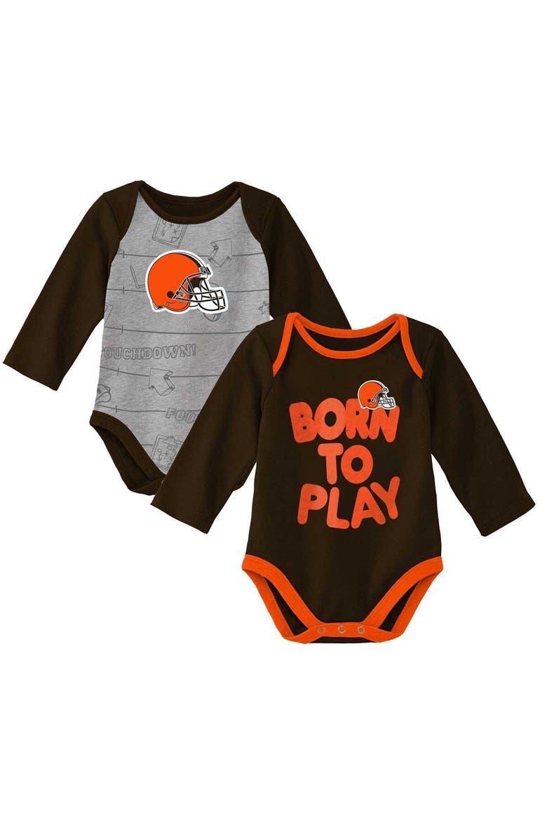 Outerstuff Newborn & Infant Brown/Heathered Gray Cleveland Browns Born To Win Two-Pack Long Sleeve Bodysuit Set, Main, color, Brown
