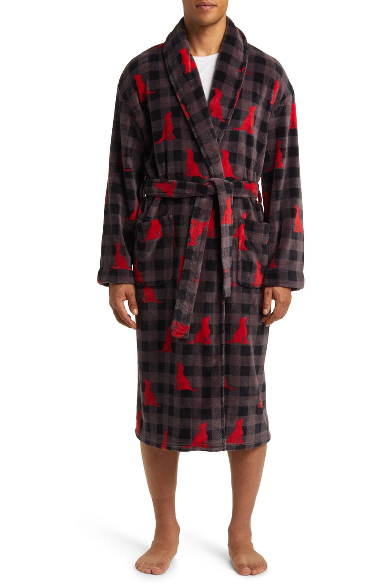 Chalet Chic Fleece Robe, Main, color, GREY DOG