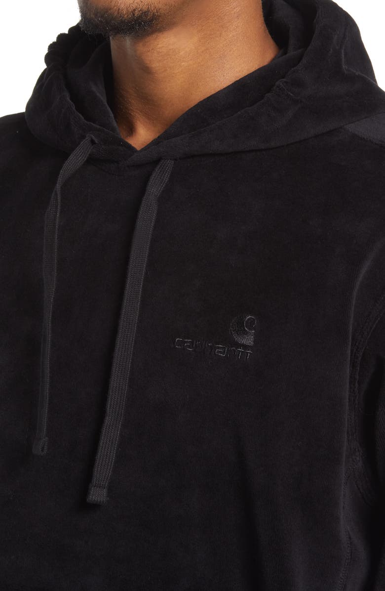 Carhartt Work In Progress Embroidered Velour Hoodie, Alternate, color, Black