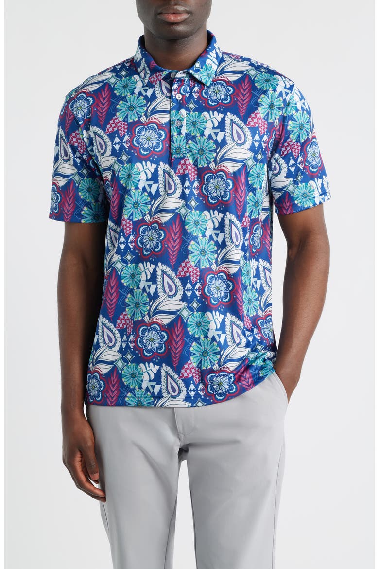 Festival Floral Performance Golf Polo, Main, color, TWILIGHT