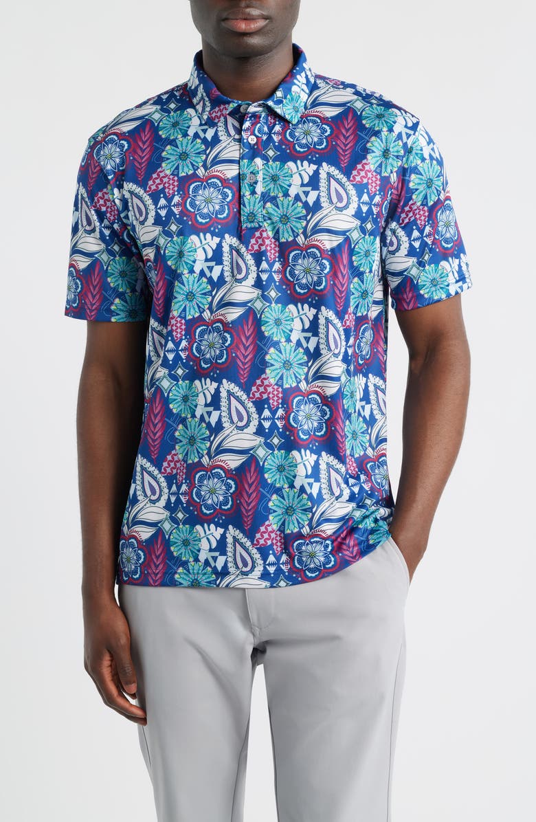 Swannies Festival Floral Performance Golf Polo, Main, color, Twilight