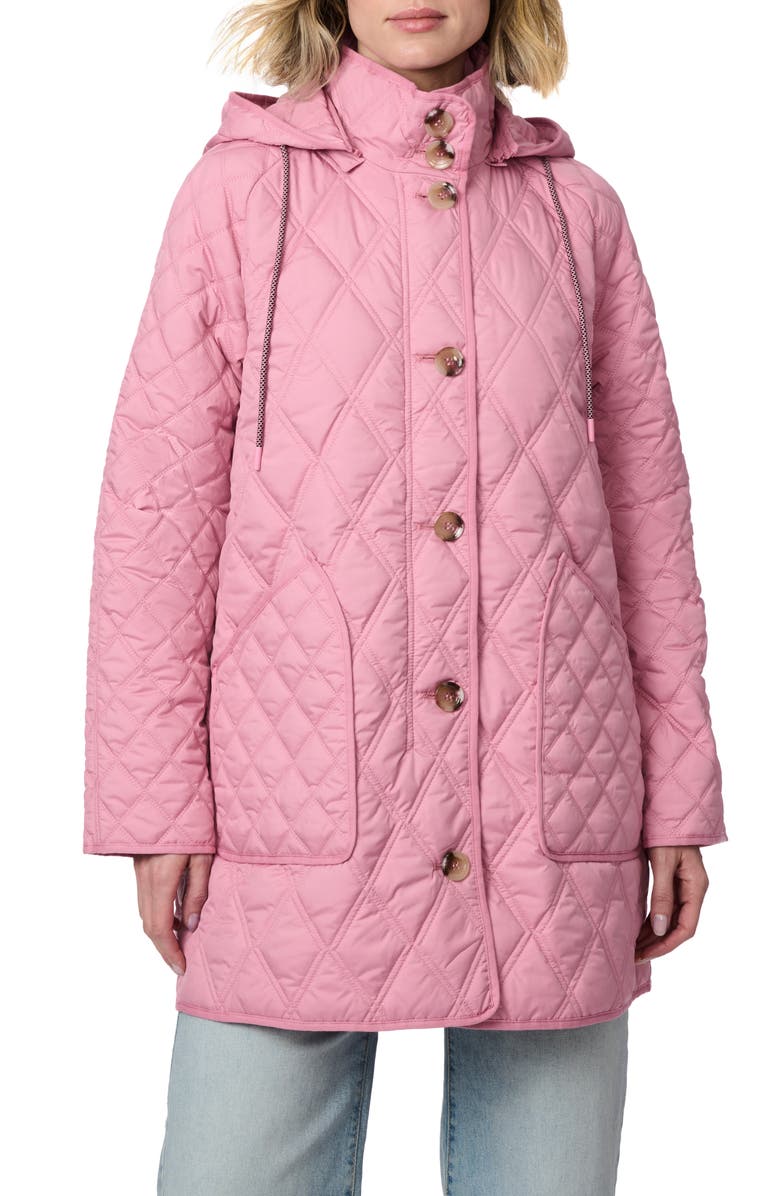 Bernardo Diamond Quilted Hooded Liner Jacket, Main, color, Canyon Rose