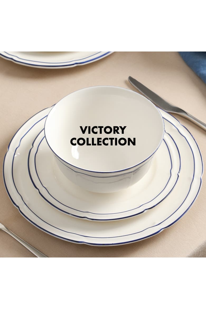 Victory 24-Piece Porcelain Dinnerware Set, Colored Rim, Alternate, color, Blue