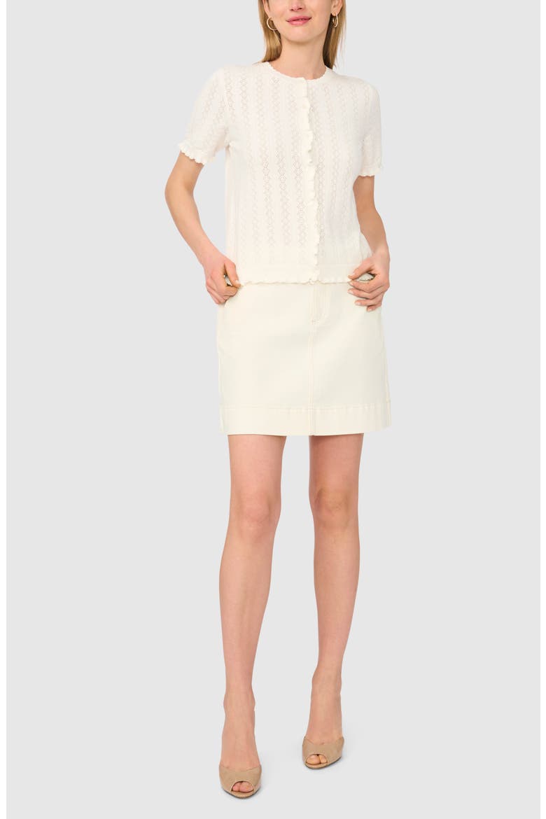 Pointelle Short Sleeve Cardigan, Alternate, color, NEW IVORY