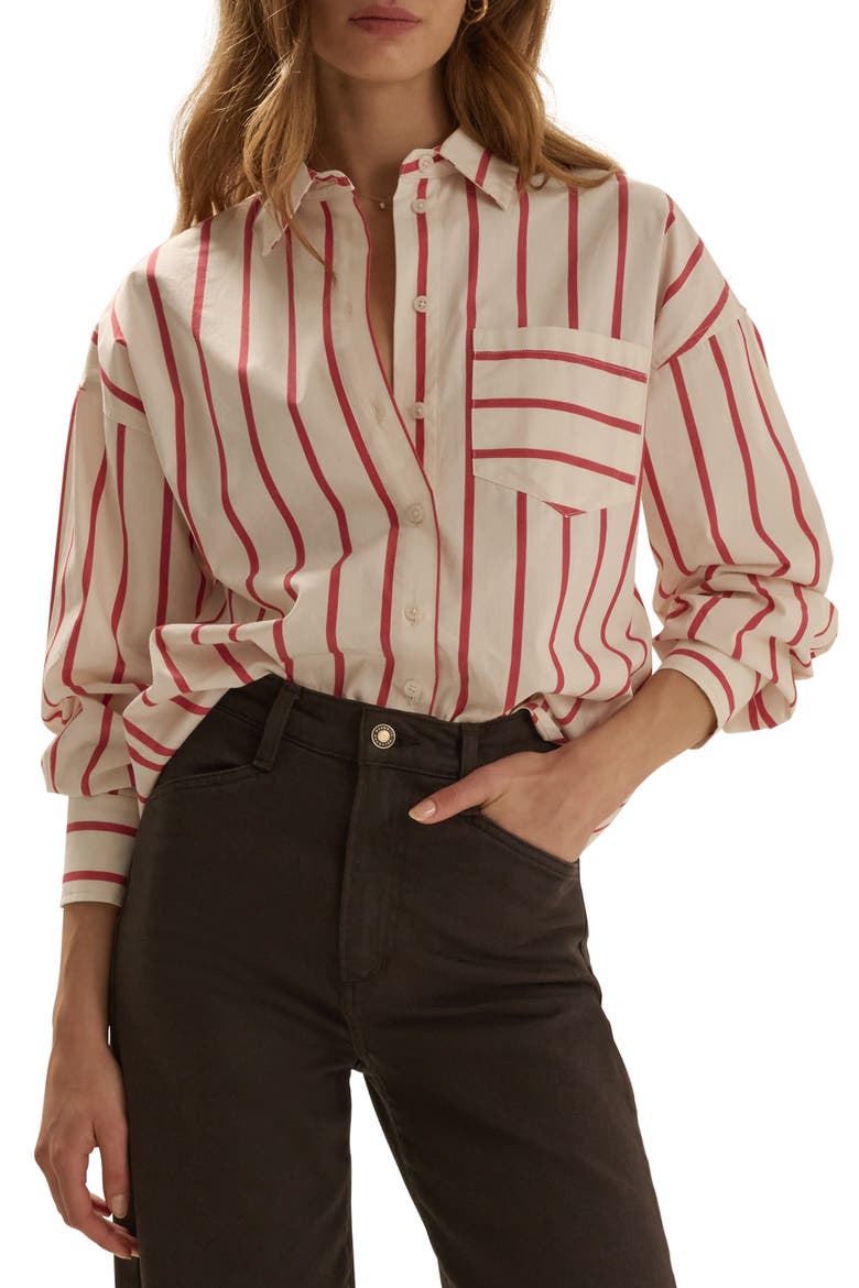 The Beau Stripe Cotton Poplin Button-Up Shirt, Main, color, WHITE/ CRIMSON STRIPE