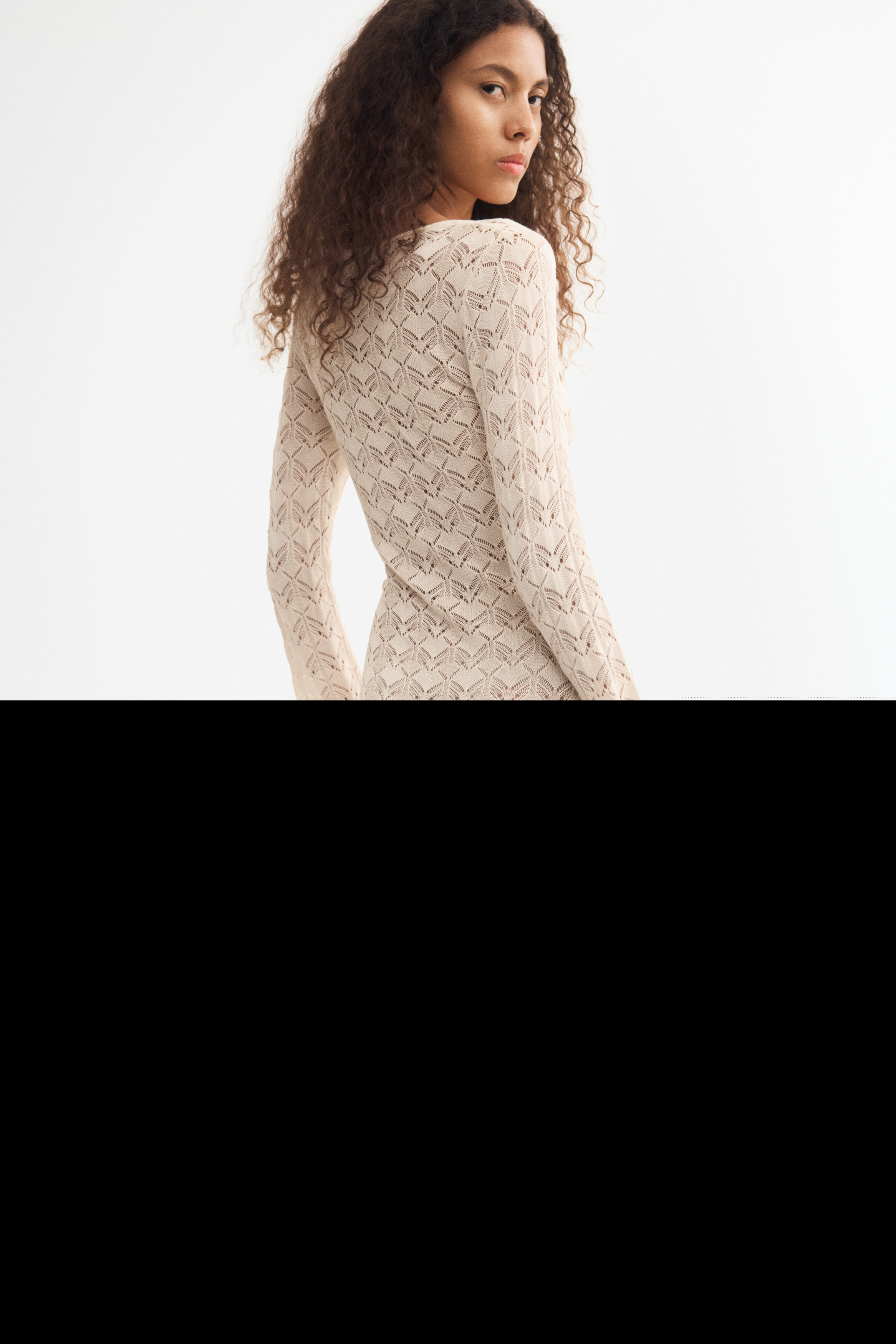 Crochet-look Mini Dress, Alternate, color, Light beige