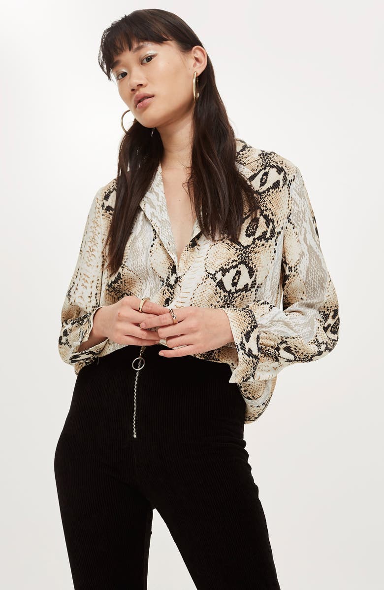 Topshop Zip Flare Corduroy Pants, Alternate, color, 