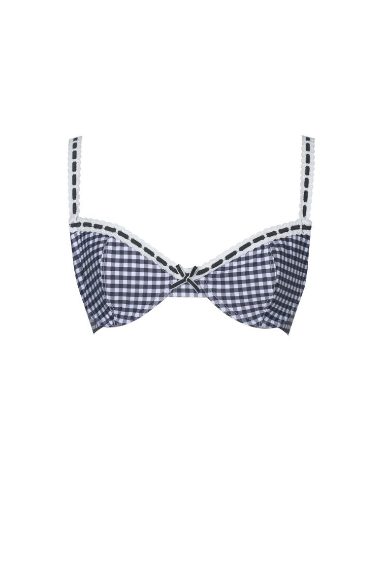 Geneva Gingham Lace Decoration Bikini Top, Alternate, color, Black