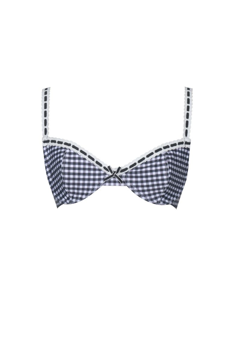 Miss Circle Geneva Gingham Lace Decoration Bikini Top, Alternate, color, Black
