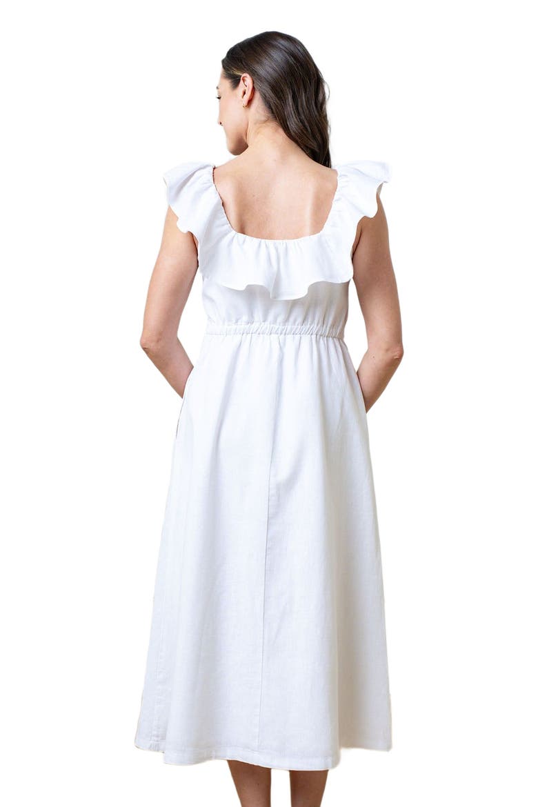 Women's Linen Ruffle Collar Dress, Alternate, color, White Ruffle Collar