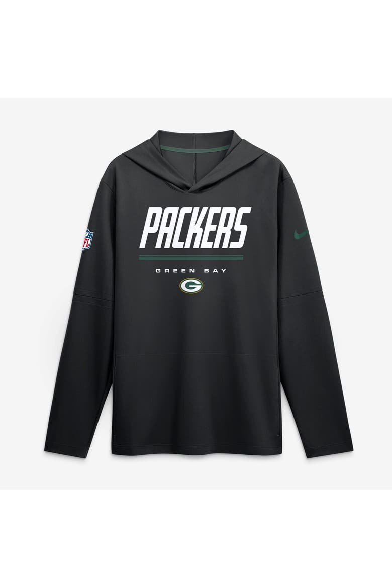 Men's Nike Black Green Bay Packers Sideline Game On Lightweight Long Sleeve Hooded Dri-FIT Top, Main, color, Black