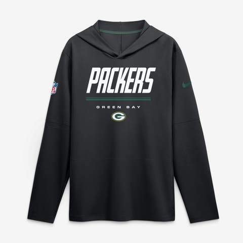 Men's Nike Black Green Bay Packers Sideline Game On Lightweight Long Sleeve Hooded Dri-FIT Top
