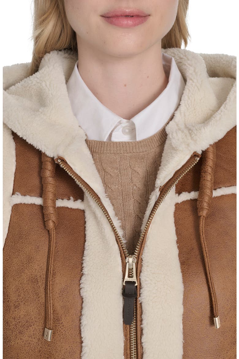Hooded Faux Waxed Suede & Faux Shearling Vest, Alternate, color, HAZELNUT