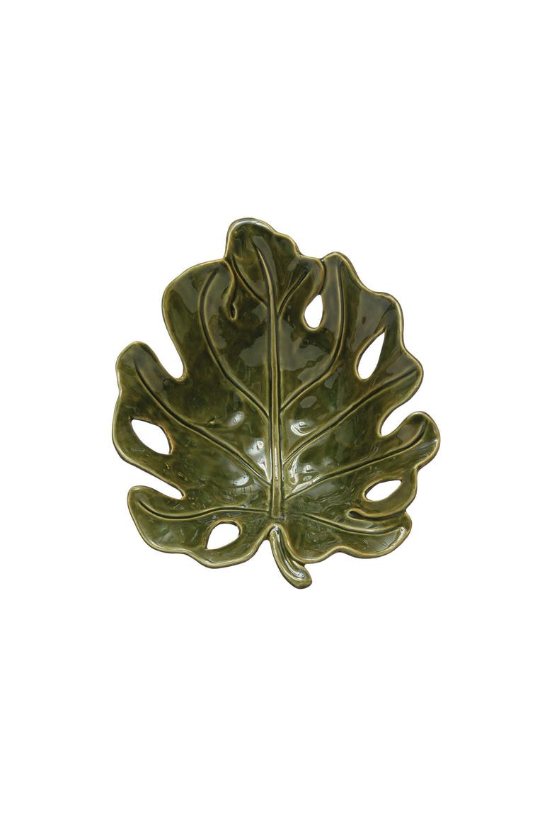 Stoneware Leaf Shaped Bowl, Alternate, color, Green