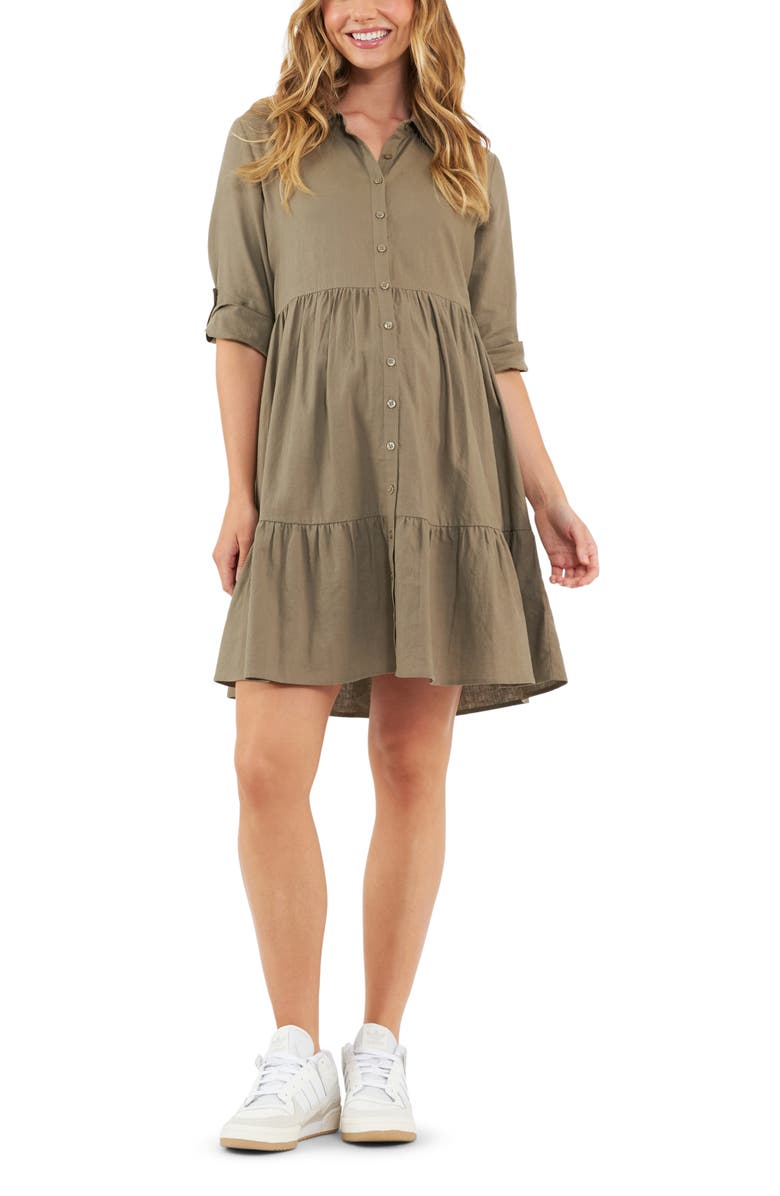 Ripe Maternity Adel Linen Dress, Main, color, Olive