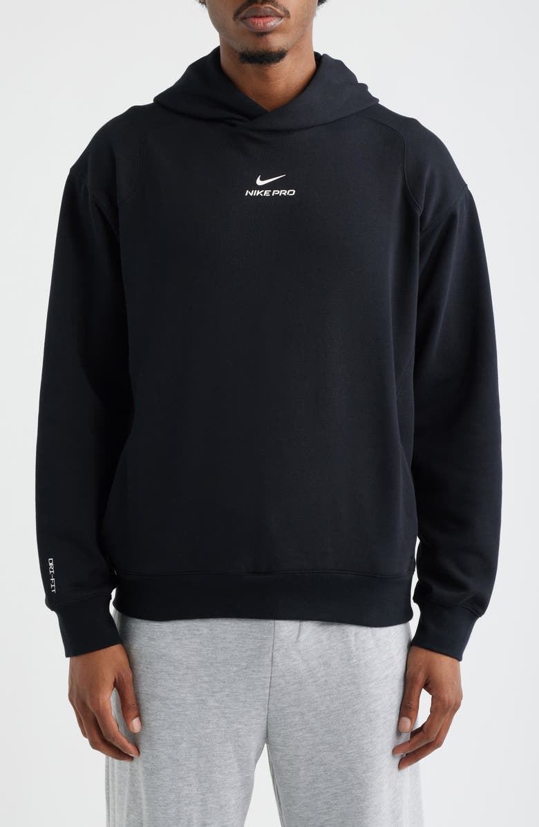 Nike Pro Dri-FIT Pullover Hoodie, Main, color, Black/ White