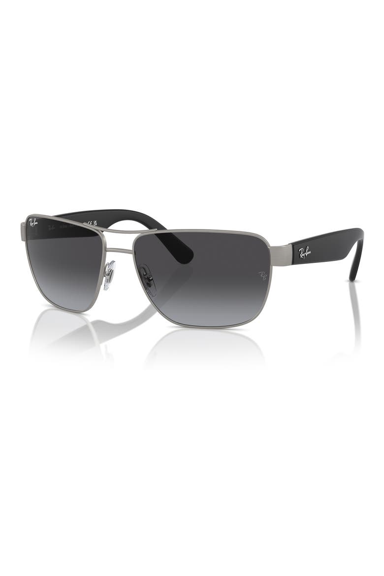 RB3745L 63mm Oversize Gradient Rectangular Sunglasses, Alternate, color, BRUSHED GUNMETAL / GREY