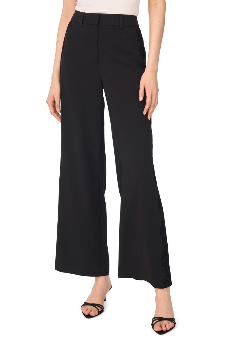 Scallop Embroidered High Waist Wide Leg Trousers, Main, color, RICH BLACK