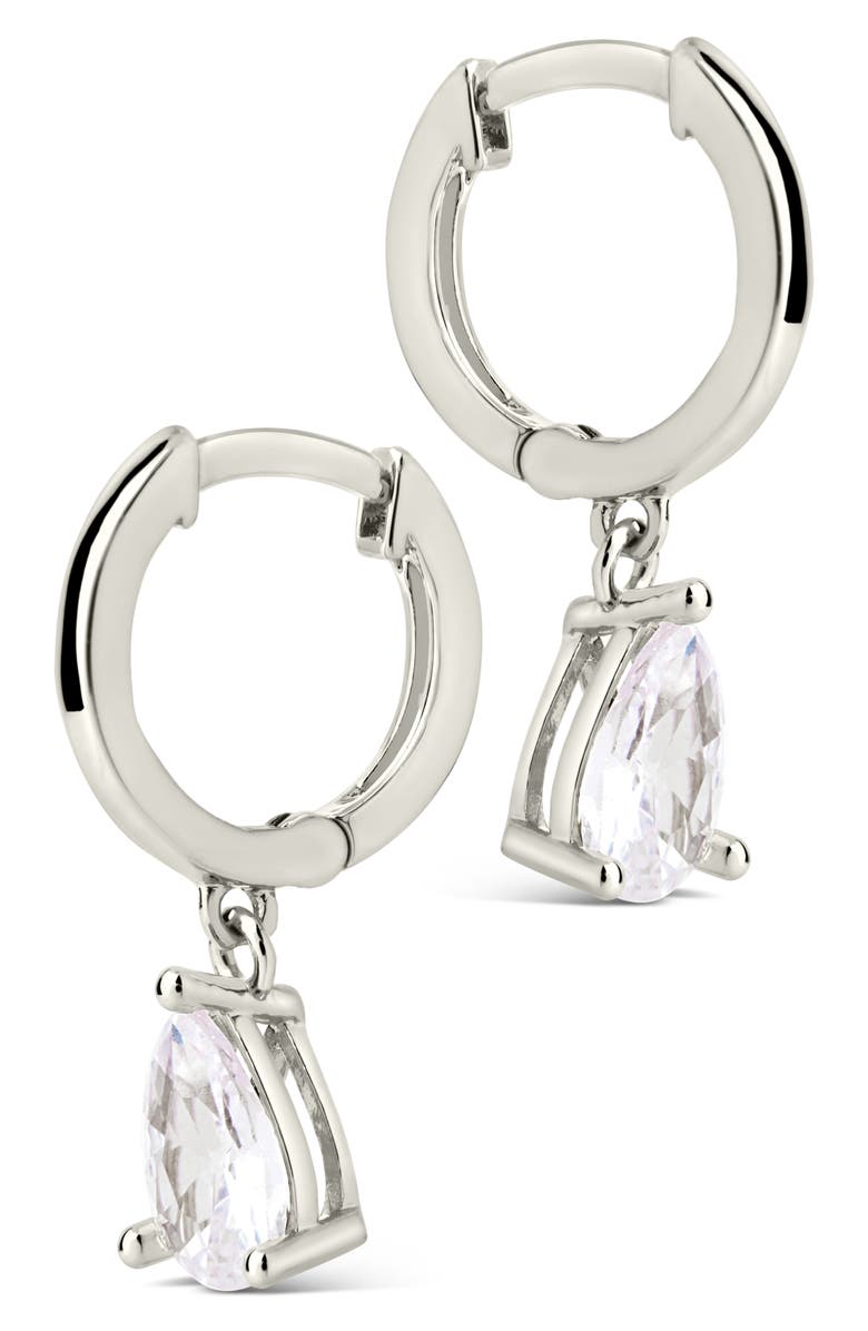 Sterling Forever Adalie Cubic Zirconia Pear Drop Huggie Hoop Earrings, Alternate, color,