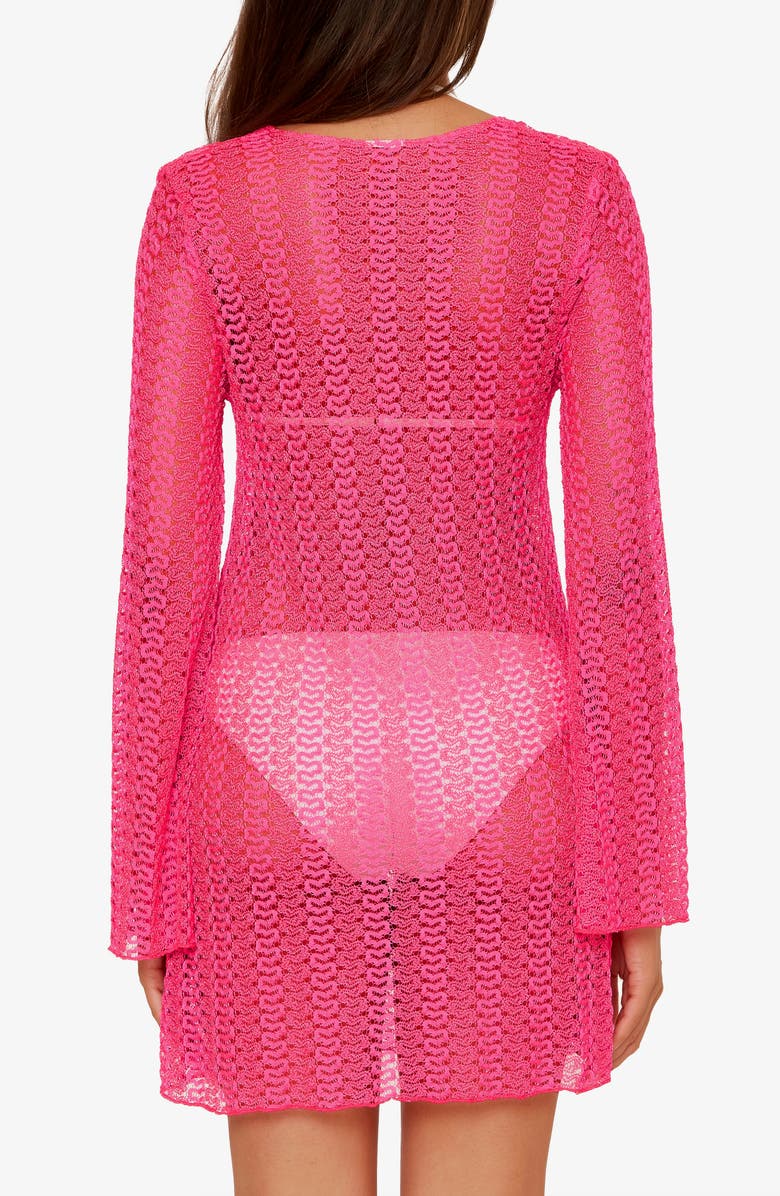 Becca Golden Beach Long Sleeve Lace Cover-Up Tunic, Alternate, color, Punch