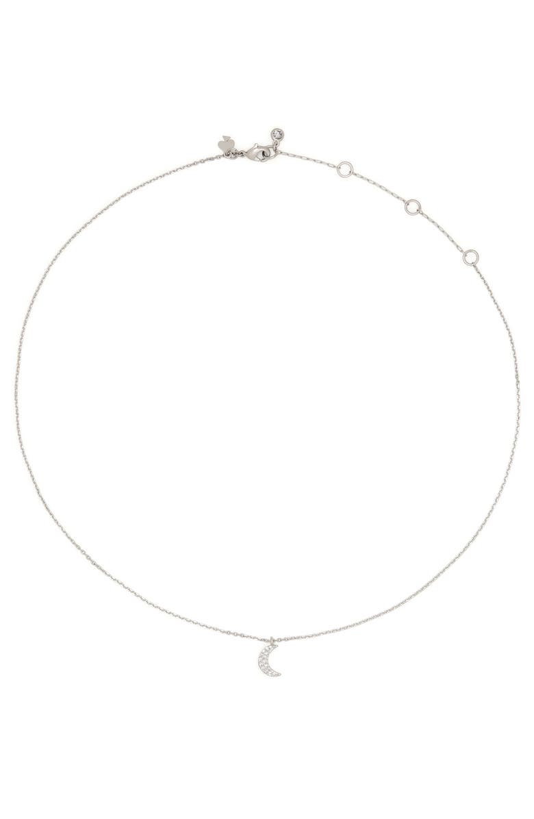 Kate Spade New York pavé moon pendant necklace, Alternate, color, Clear/ Silver