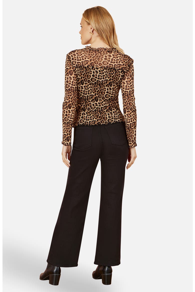 Leopard Print Mesh Stretch Fitted Top, Alternate, color, Brown