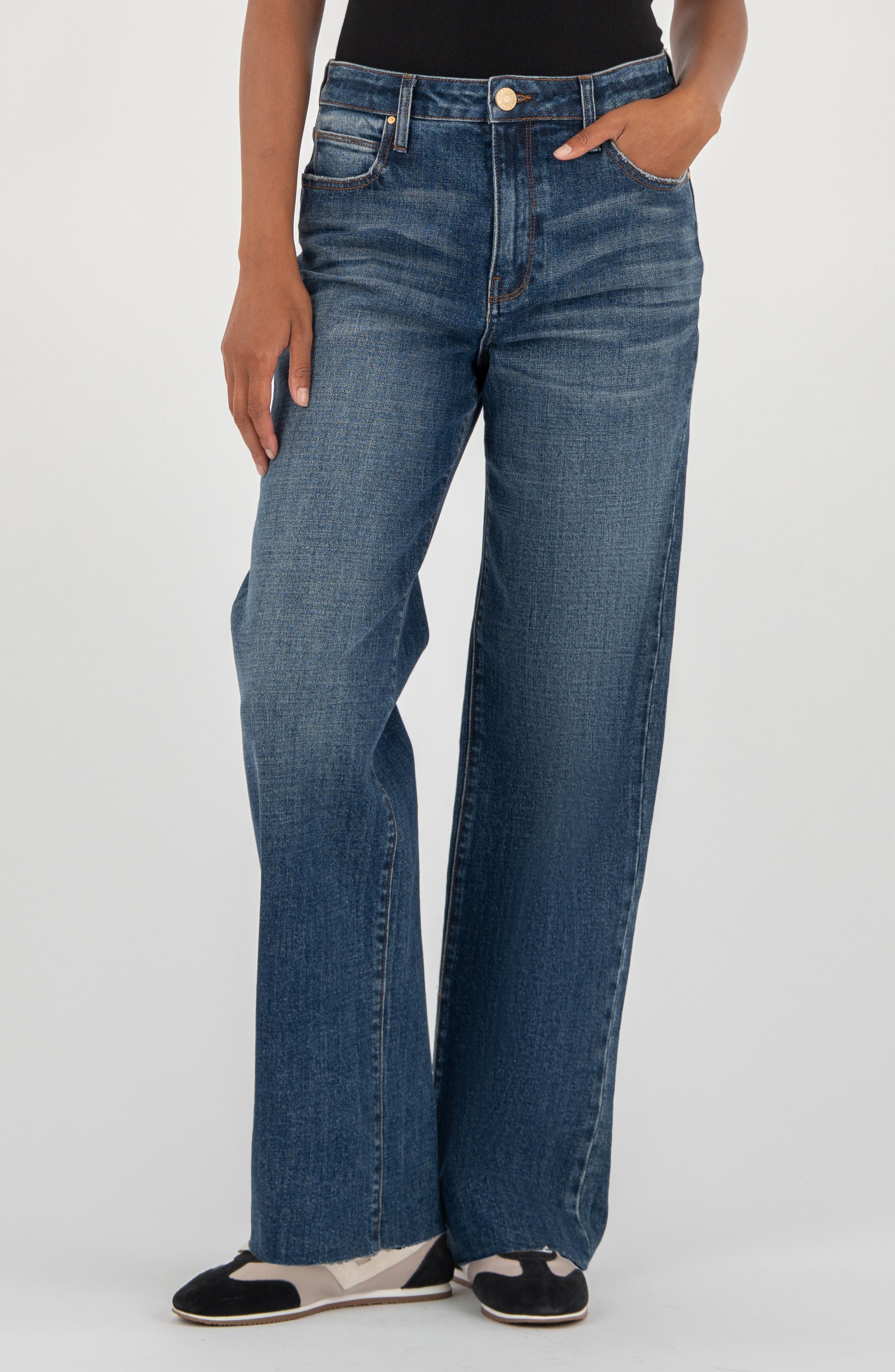 KUT from the Kloth Sienna Raw Hem High Waist Relaxed Straight Leg Jeans