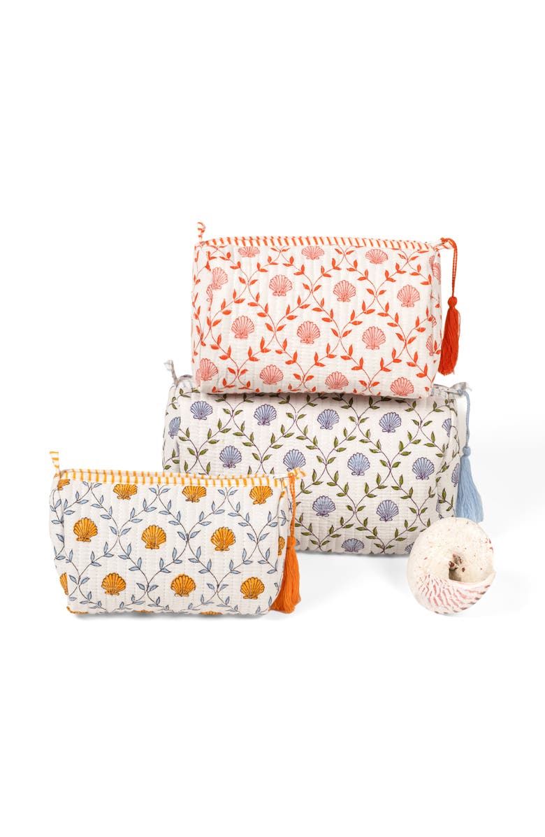 Inner Child Seashell Blockprint Makeup Bag - Set of 3, Main, color, Natural