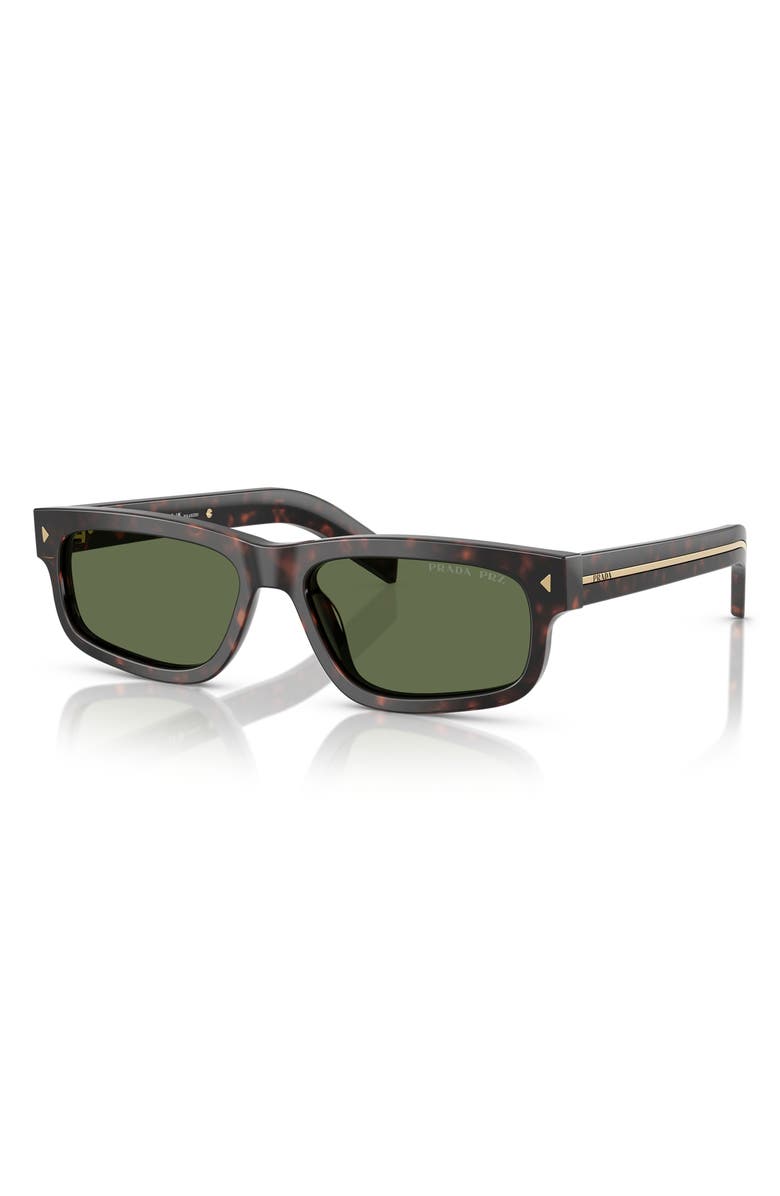 Prada 57mm Polarized Rectangular Sunglasses, Alternate, color, Brown Tortoise