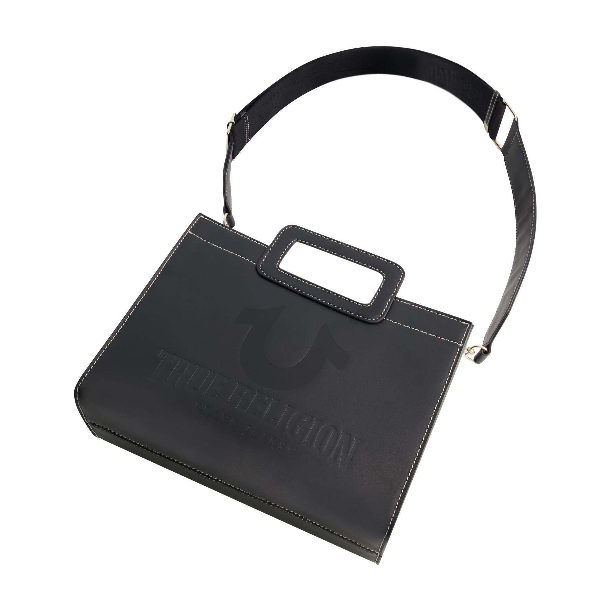 True Religion Horseshoe Motif Medium Modern Tote, Alternate, color, Black