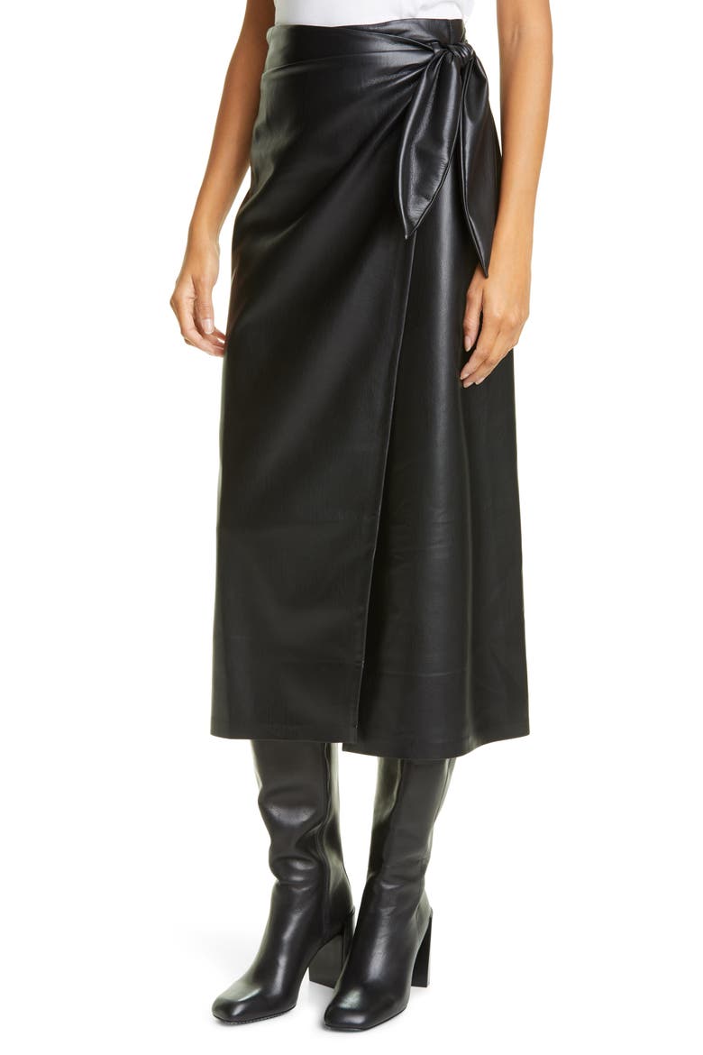 Amas Vegan Leather Wrap Skirt, Alternate, color, BLACK