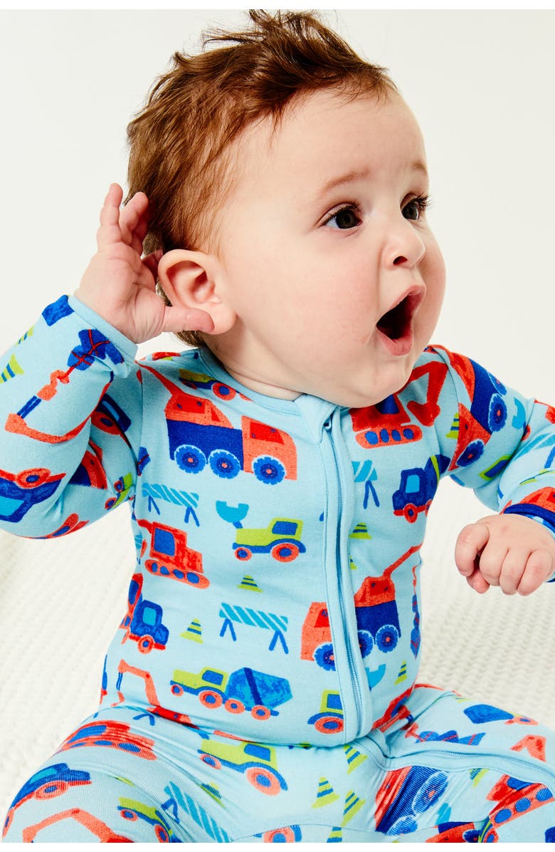 Clover Baby & Kids Soft & Stretchy Zipper Footie - Construction Blue, Alternate, color, Construction Blue