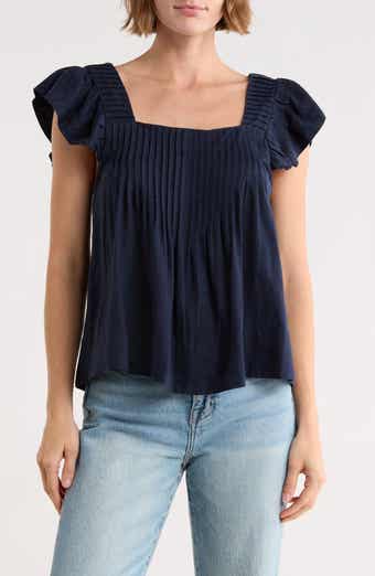 Joie Flutter Sleeve Square Neck Linen Blend Top