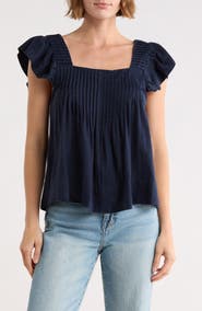 Joie Flutter Sleeve Square Neck Linen Blend Top
