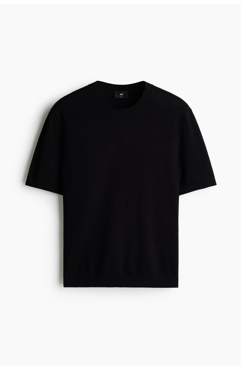 H&M Slim Fit Knitted T-shirt, Main, color, Black