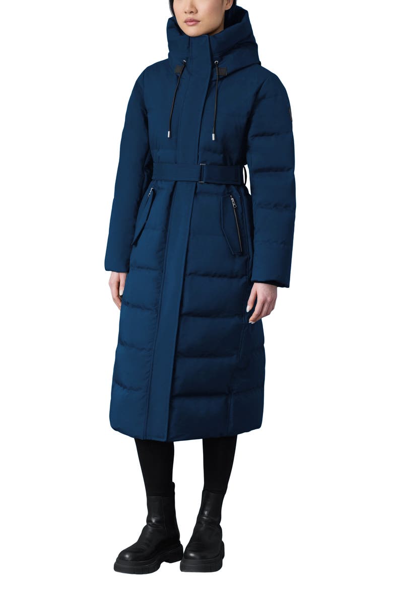 Shyla 800 Fill Power Down Coat with Removable Quilted Bib, Main, color, NAVY