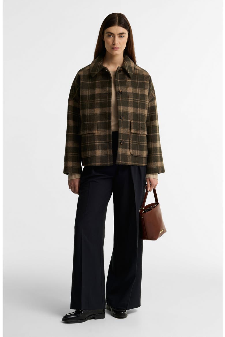 Myla Checked Wool Blend Coat, Alternate, color, OLIVE/ BISCUIT CHECK