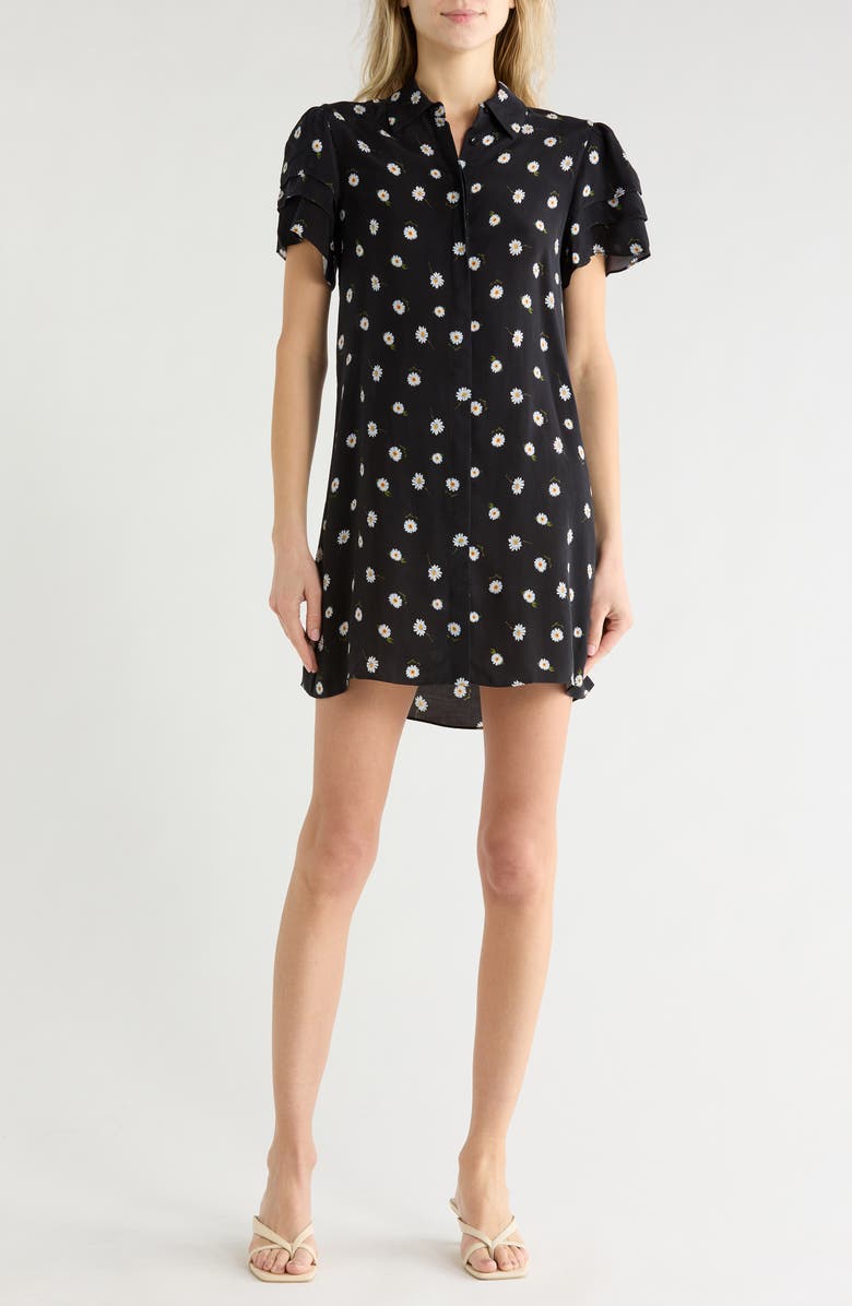 Alice + Olivia Jen Short Sleeve Shirt Dress, Main, color, Tossed Daisy Black