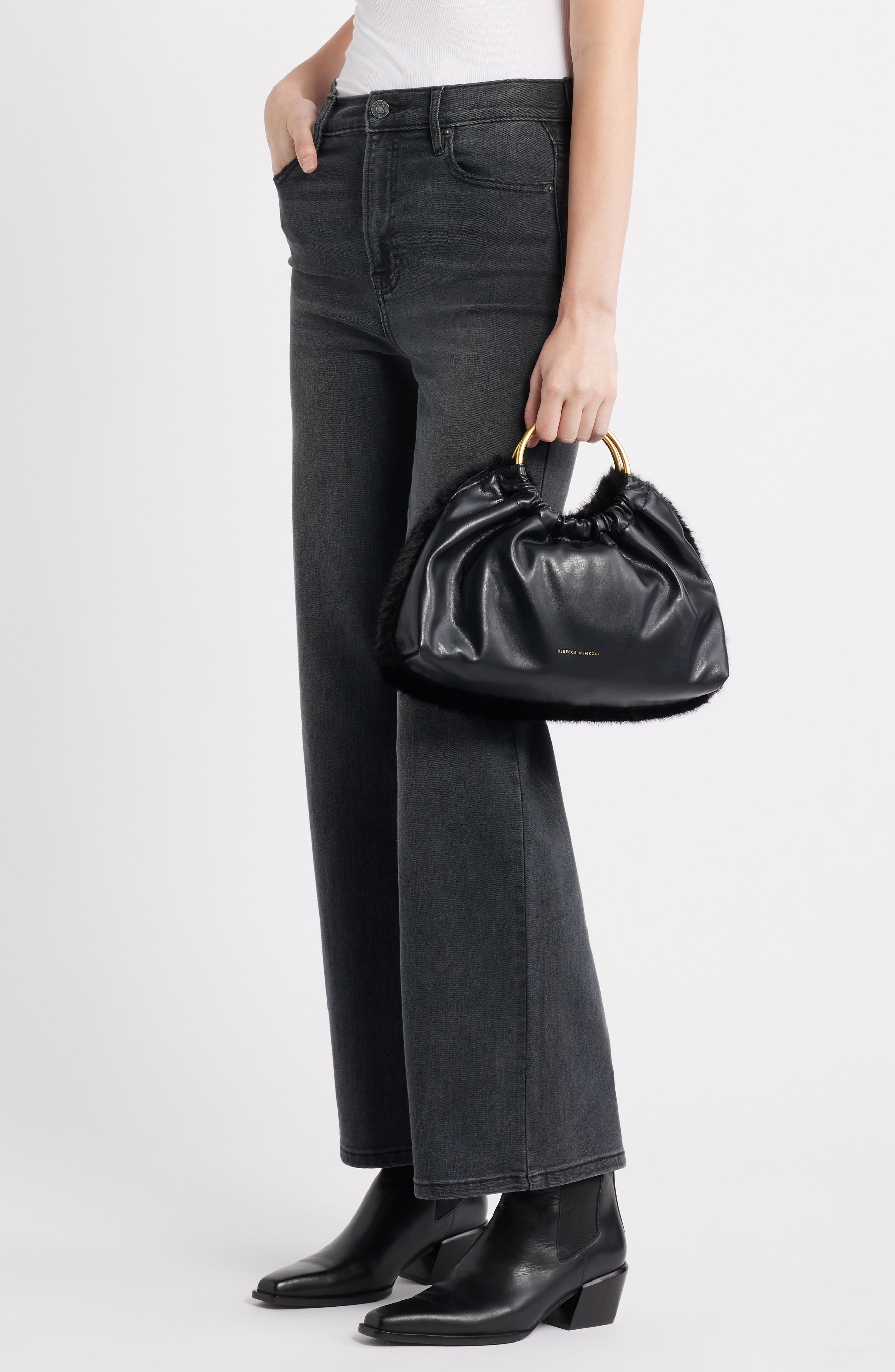 Rebecca Minkoff Mini Madeleine Top Handle Bag, Alternate, color, Black