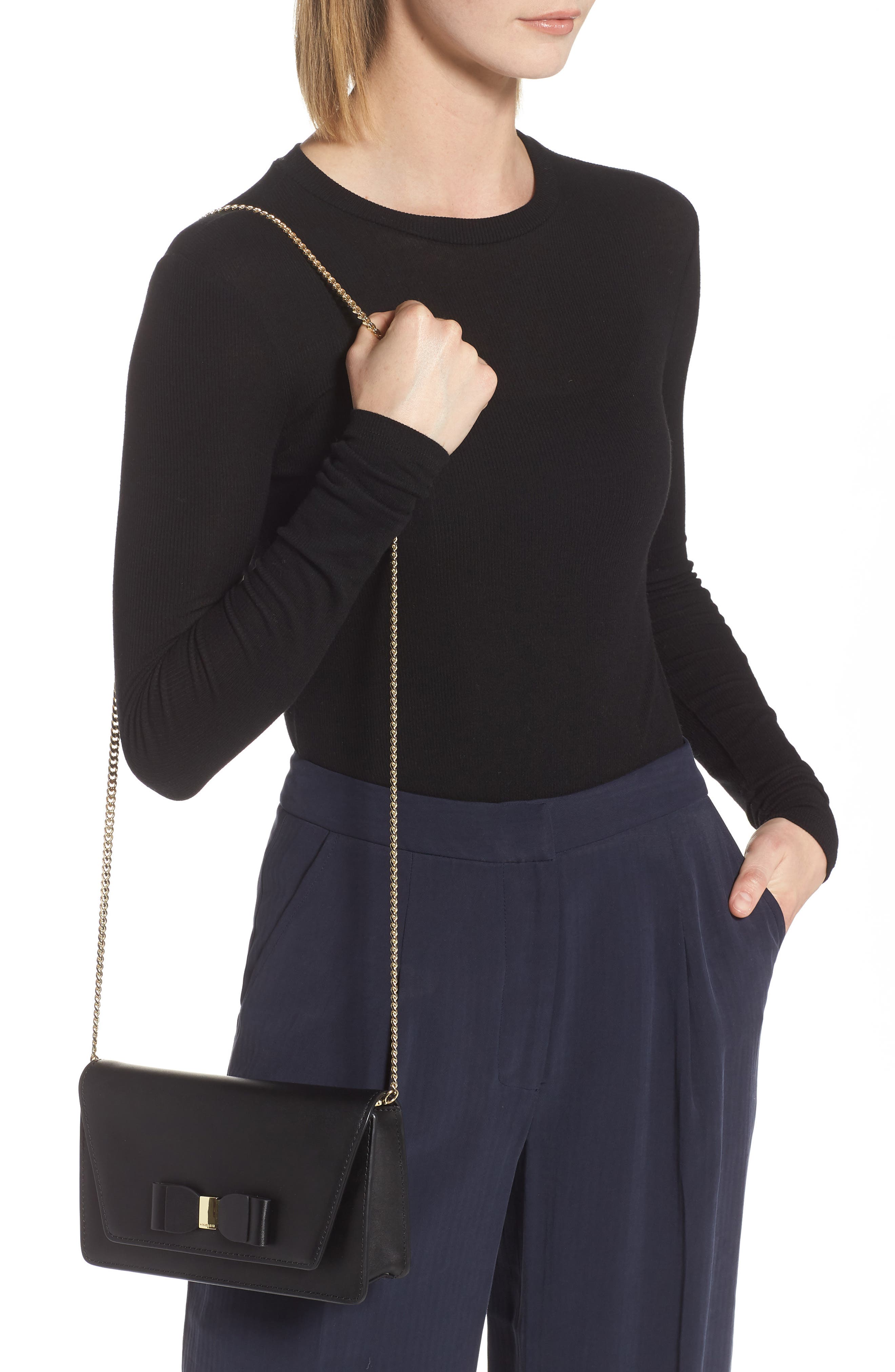 Ted Baker London Keeiira Bow Leather Evening Bag, Alternate, color, 