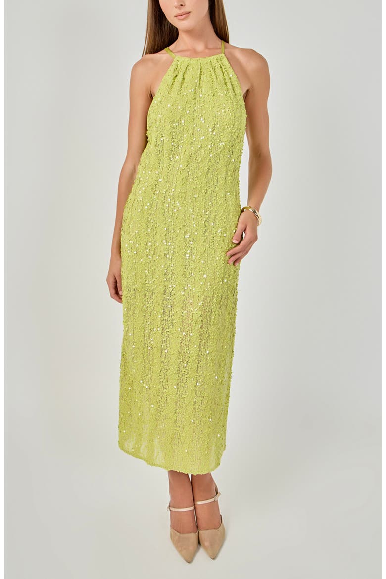 Sequin Halter Maxi Dress, Alternate, color, AVOCADO