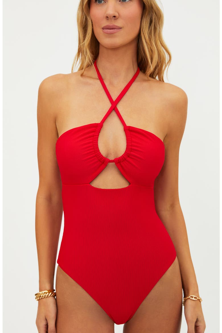 Phoenix Halter One-Piece Swimsuit, Alternate, color, RED