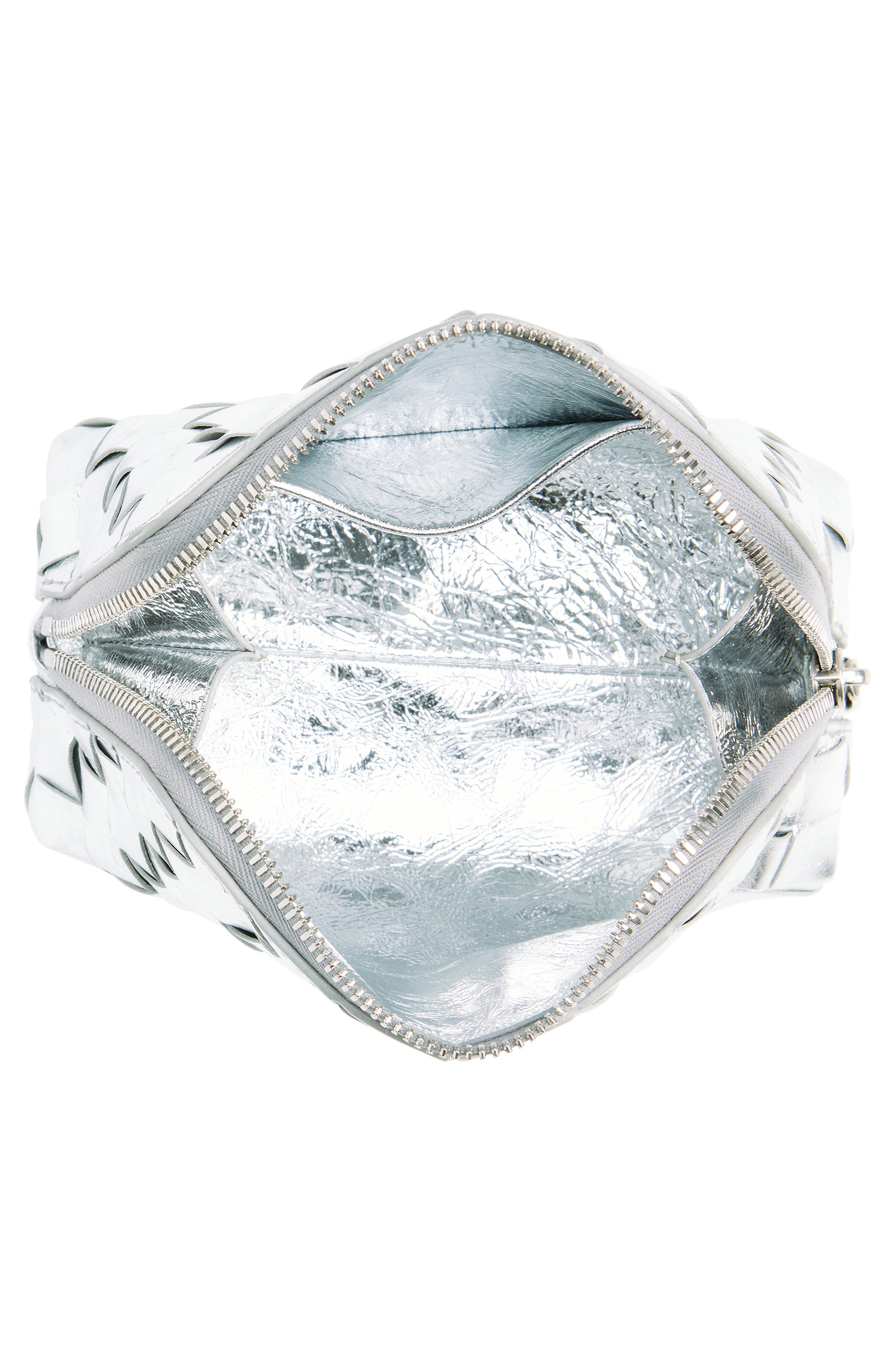 Bottega Veneta Intrecciato Metallic Leather Cosmetic Bag, Alternate, color, Silver- Silver