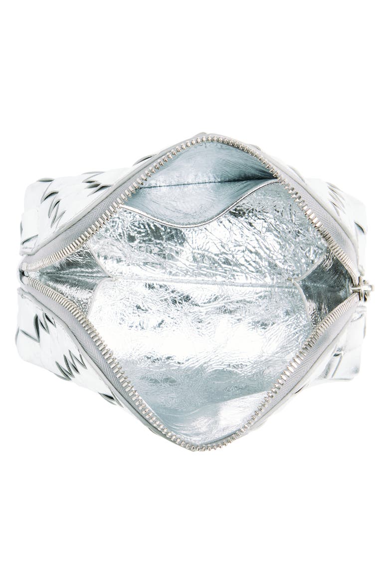 Intrecciato Metallic Leather Cosmetic Bag, Alternate, color, SILVER- SILVER