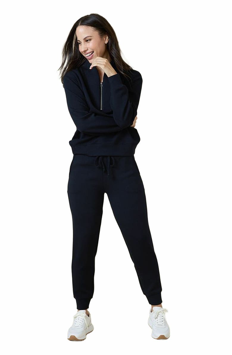 Softies Athleisure DreamTech 1/4 Zip Jogger Set, Alternate, color, Black